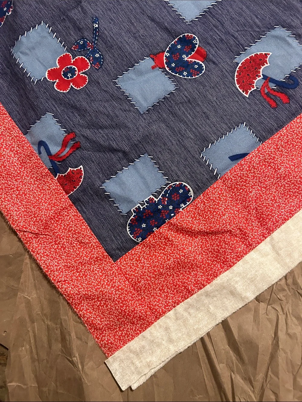 Blue and Red Floral Patchwork pattern Bedding top only 80x88